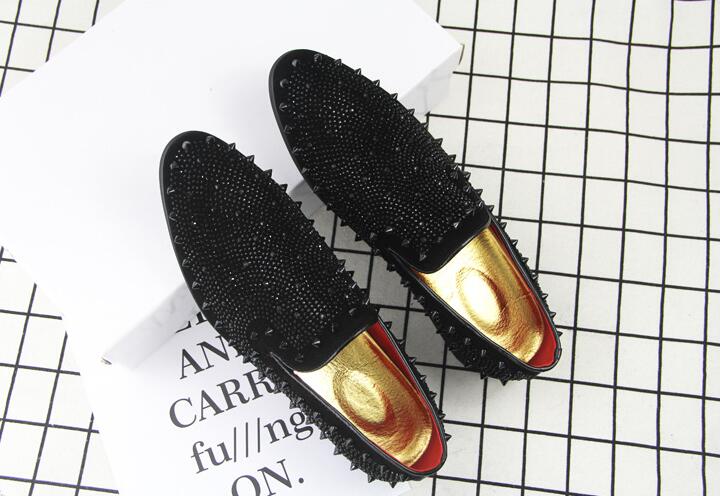 

Hot Sale-Men luxury Designer Black rhinestone Rivet Casual Shoes Male Homecoming Dress Wedding Party Prom shoes Sapato Social zapatos cx214