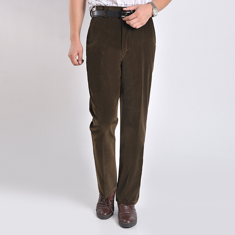 

Corduroy Trousers Men Coffee Color Long Pants Spring Smart Casual Straight Business Pants Autumn Mirco Velvet Male Trouser, Black
