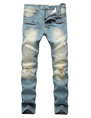 

Enrica Men's Runway Ripped Distressed Skinny Moto Biker Jeans, 1766 blue