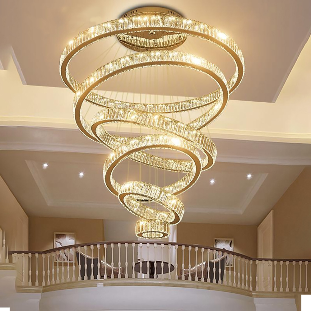 

Modern chandelier lighting large staircase LED crystal chandeliers round ring light fixtures home decoration cristal lustre