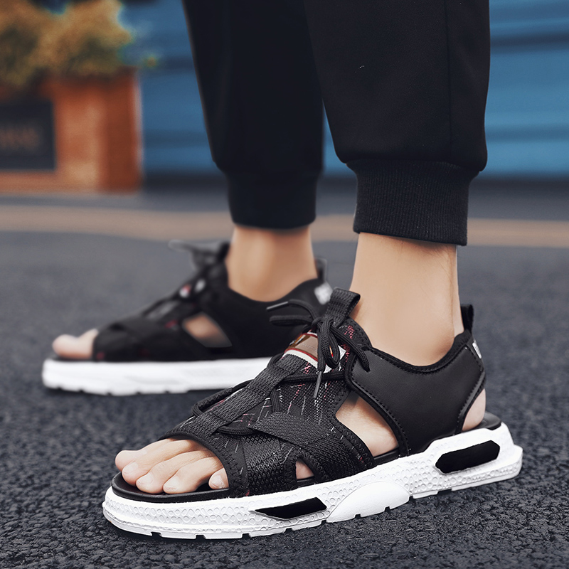 

Fashion Men's Comfotable Sandals Beach Roman Men Shoes High Quality Summer Flip Flops Camouflage Flat Sandals Zapatos Hombre, Black