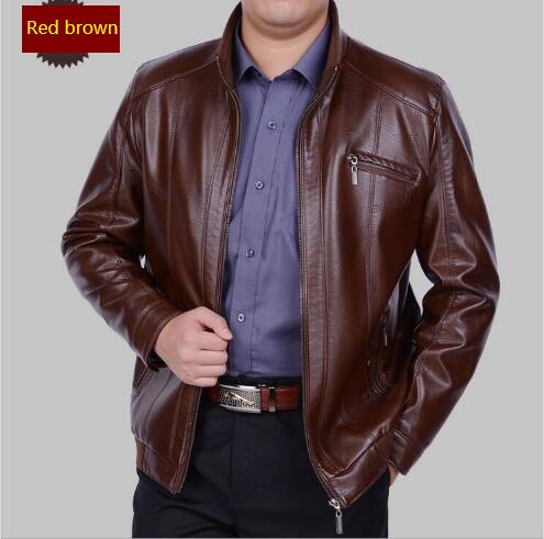

Hot !! 2020 Spring and Autumn men's leather jacket male dad casual Stand collar plus velvet leather jacket winter large size M, Yellow single lining