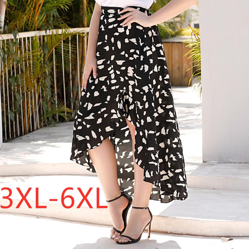

New 2020 summer plus size long skirt for women large loose casual black ruffle floral print full skirts 3XL  5XL 6XL