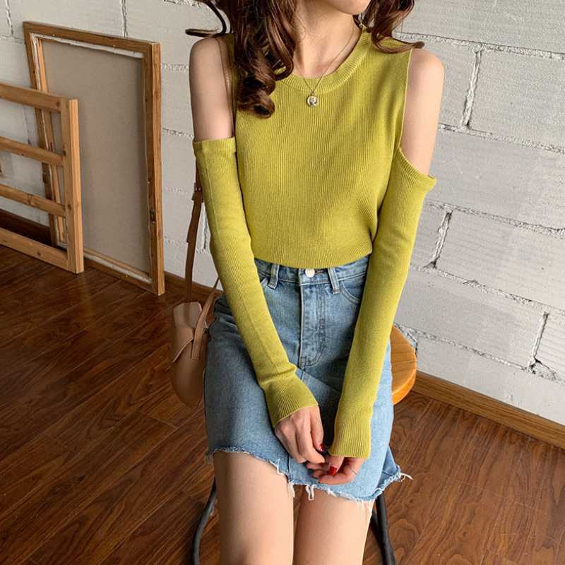 

Winter Knitted Sweater Off Shoulder Sexy Sweater Female 2020 Women And Pullover Autumn Long Sleeve Solid Color, Black