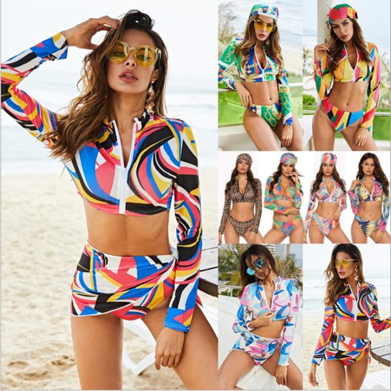 

Plus Size Women Printing full sleeve three-Piece Suits swimsuit Swimwear B001, Picture color