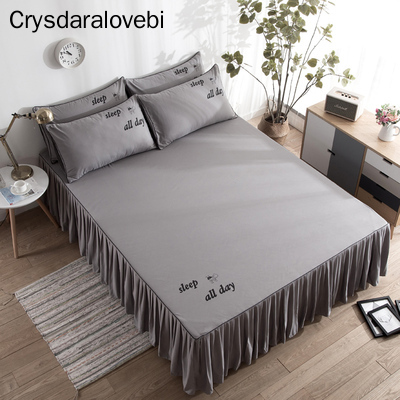 

Solid Bedding Set Cotton Bedspread Pillowcases 3PCS/Lot Korean Mattress Cover with Elastic Band Single Double Bed Skirt Sweet