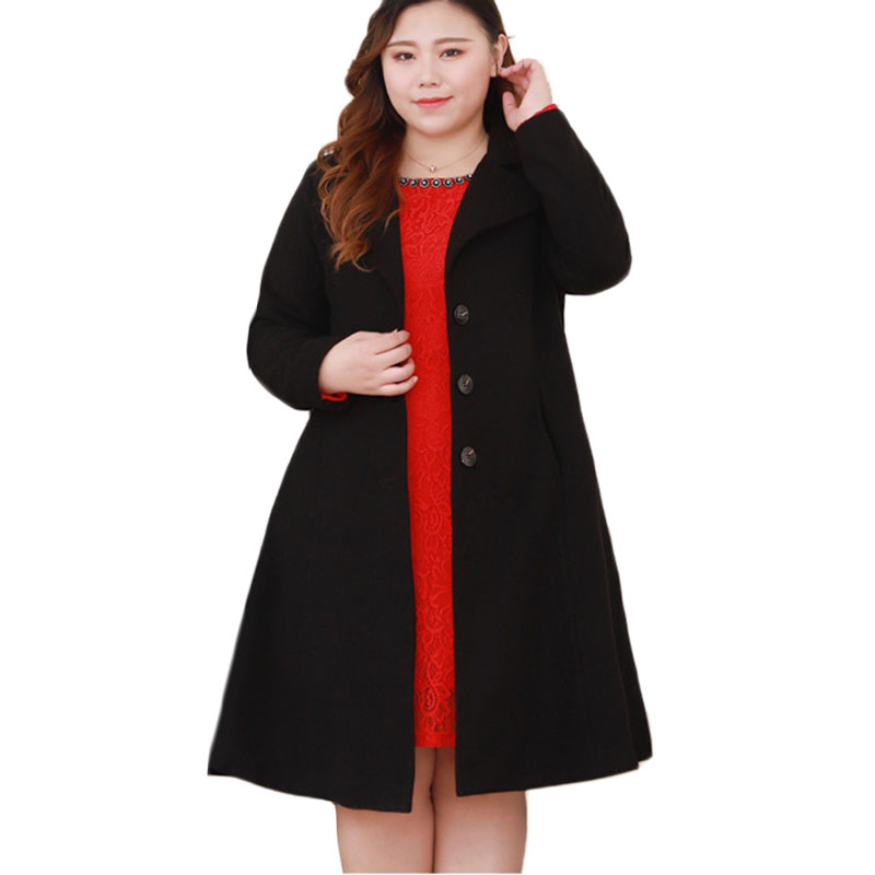 

New Woolen Blend Jacket Women Wool Coat Plaid Oversize Middle-aged women High Quality Plus Size Casual Wool Overcoat  A1094, Black