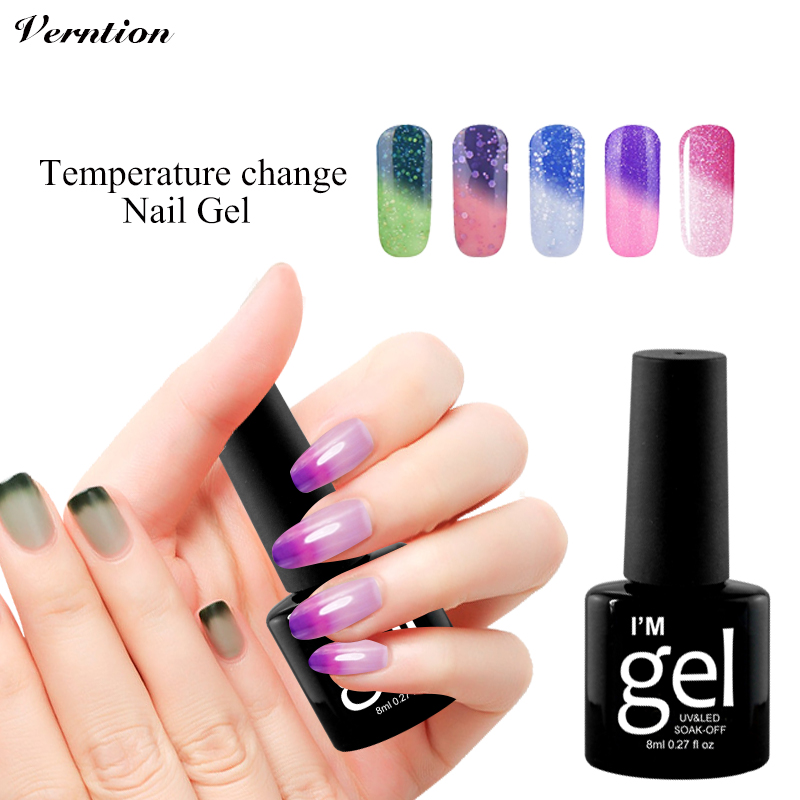

Verntion Colorful Led Nail Polish Temperature Changing Color UV Nail Polish 8ML Soak Off Long Lasting French Manicure Gel, 62pink