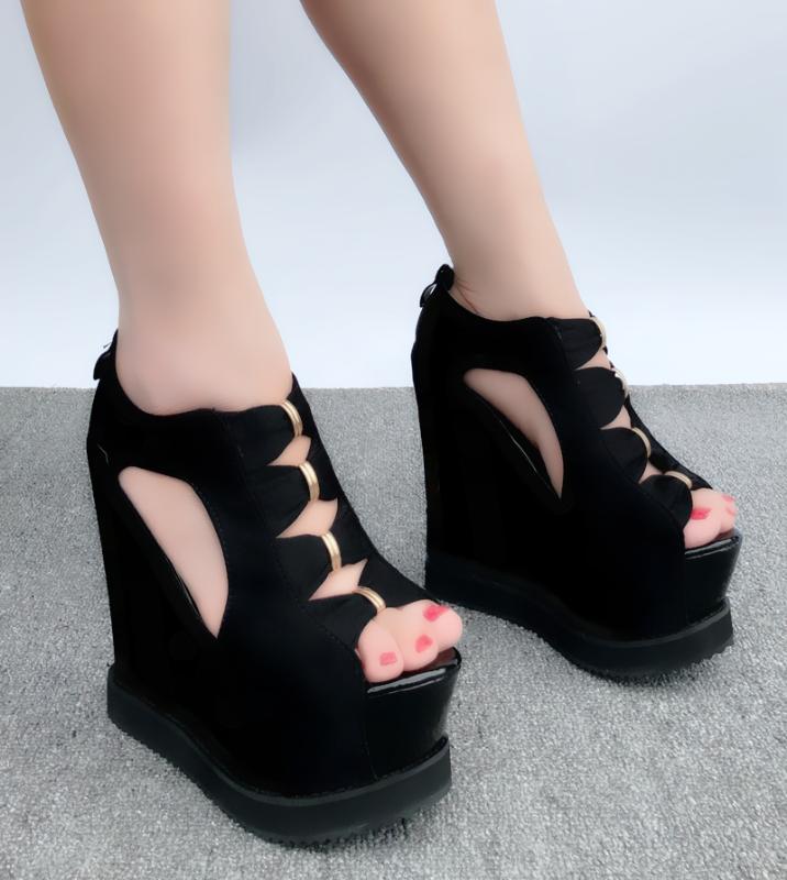 

2020 new Korean within increase wedges thick-soled platform muffin women's shoes 15 cm super high heel hollow fish mouth sandals, 01