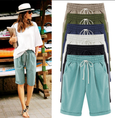 

2020 popular fat sister summer casual pants women' five part pants thin outside medium Large women' 200jin fat mm loose, Black