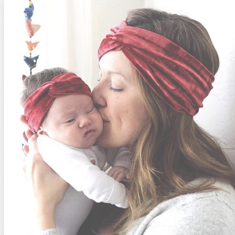 

2Pc/Set Mom Daughter Headbands Set Gold Velvet Stretchy Knotted Hairbands Turban Soft Women Girls Headwrap Hair Accessories