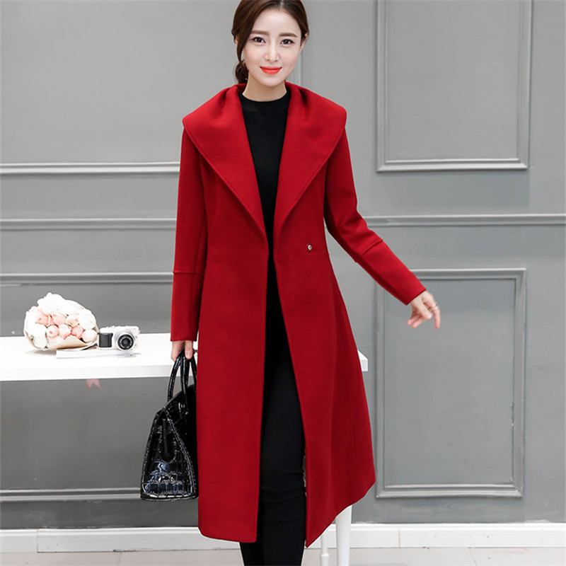 

Elegant Wool Long Coat High Quality Korean Style Bow Belt Fashion Red Coat 2018, Green