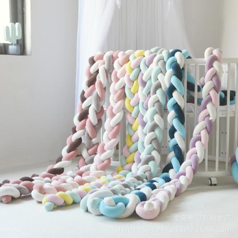 

2M Length Newborn Baby Handmade Knot Bed Bumper Long Knotted Braid Pillow Baby Bed Bumper Knot Crib Infant Room Decor Photo prop, White