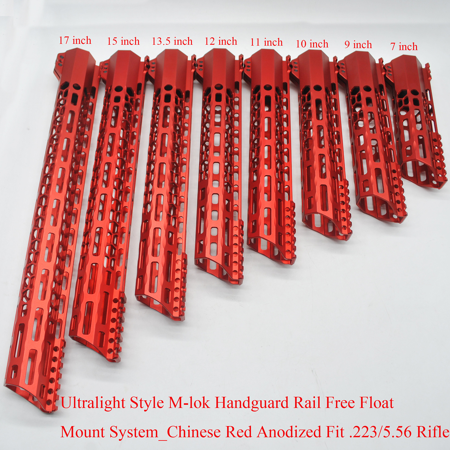 

7/9/10/11/12/13.5/15/17'' inch Unique M-lok Clamping Handguard Rail Free Float Mount System_Chinese Red Anodized, Red color