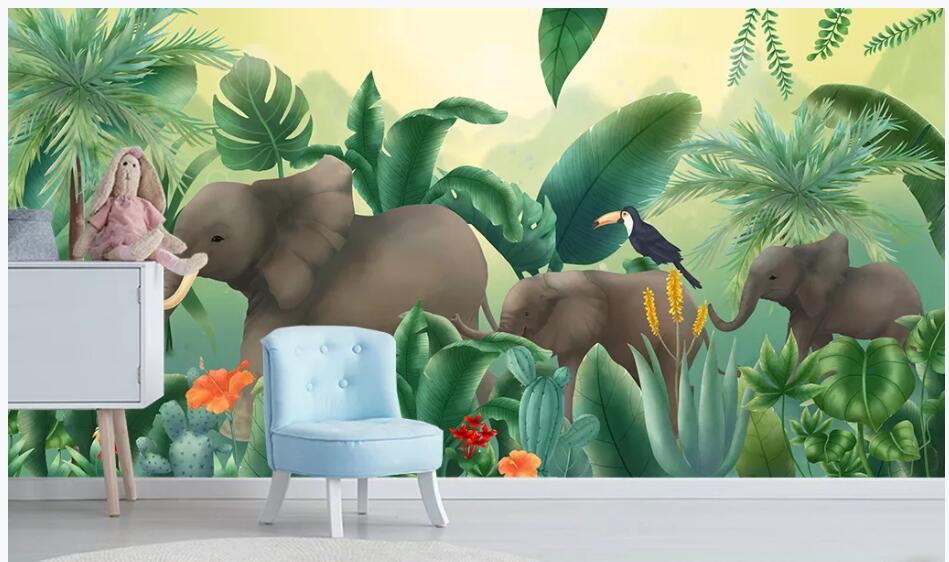 

3d wallpaper custom photo European tropical plant coconut tree animal elephant Home decor 3d wall murals wallpaper for walls 3 d living room, Non-woven wallpaper