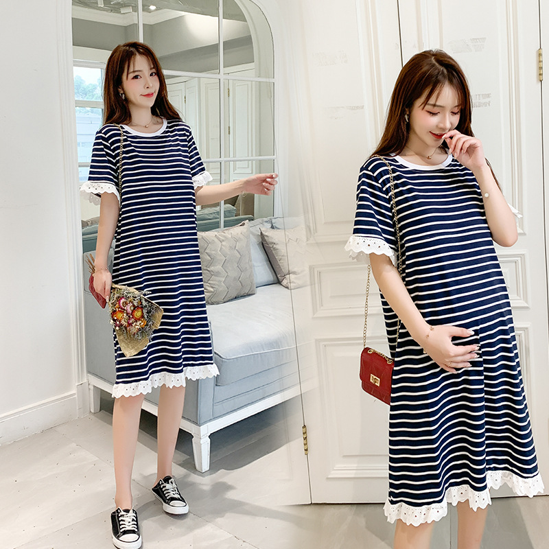 

2020 New Fashion Women Pregnant Maternity Nursing Stripe Breastfeeding Summer Loose Dress beach clothes for pregnant women