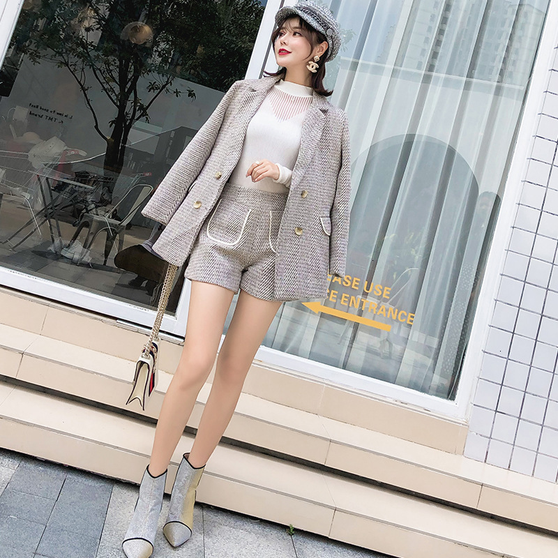 

tweed Blazers jacket+Shorts suit 2 pieces autumn/winter women' woolen jacket ladies tweed shorts pants suit women sets