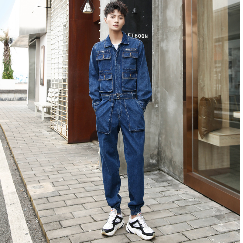 

Men Jumpsuits Boys Cargo Pants Safari Style Male one-piece Men Bodysuit 95% Cotton  L XL XXL BLACK ORANGE KHAKI, Blue