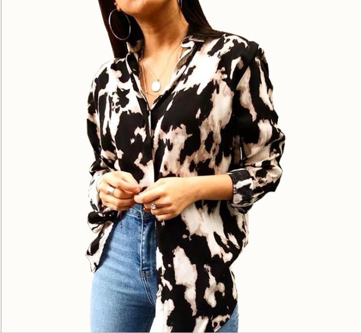Womens Tie Dye Leopard Shirts 5xl Woman Spring Lapel Neck Long Sleeve Blouse Women Fashion High Street Clothes