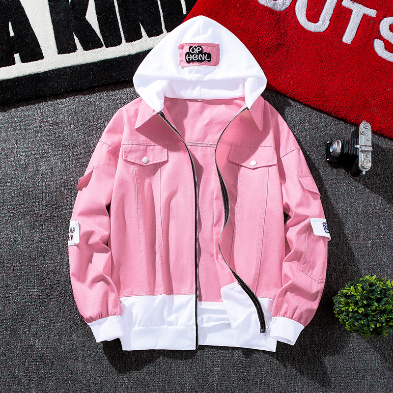 

Spring Denim Jacket Male Korean Version of The Slim Pike Jacket Fashion Baseball Uniform Trend Men' Couple Hooded Printedjacket, Black