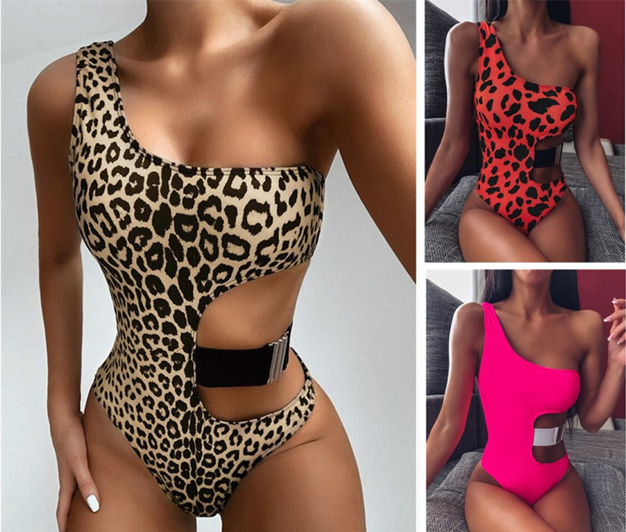 Nouveau mode sexy une épaule bikini maillot de bain imprimé léopard dames européennes et américaines d'une seule pièce maillot de bain Livraison