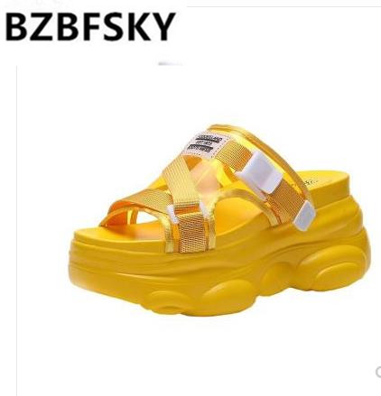 

2020 Womens Platform Sandals Summer PVC Wedges High Heels Slippers Women Thick Bottom Slides Ladies Casual Beach Shoes, Red