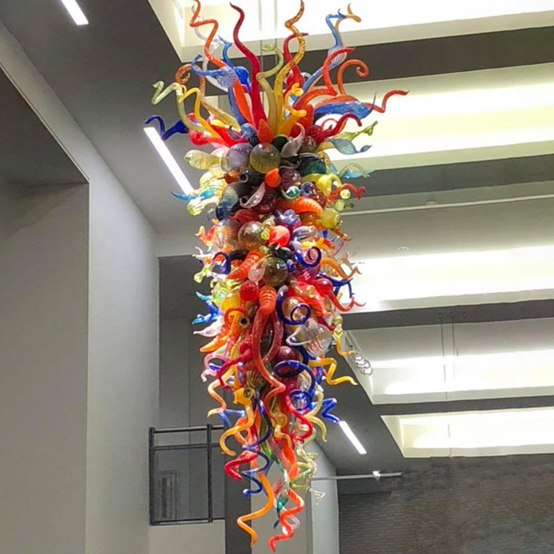 Modern Lightings LED Pendant Lamps Lights Colorful 110-240V 60 Inches 100% Hand Blown Glass Chain Chandelier Lighting for Room Decor-image-548334356