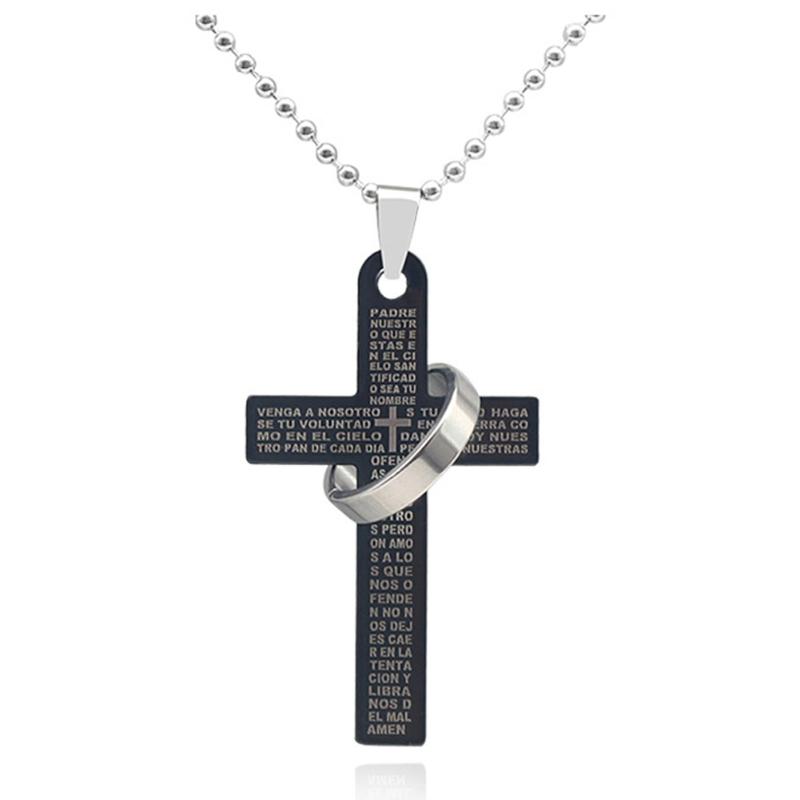 

Stainless Steel Curb Chain Casual Necklace Cross Ring Jewelry Men Cool Pendant
