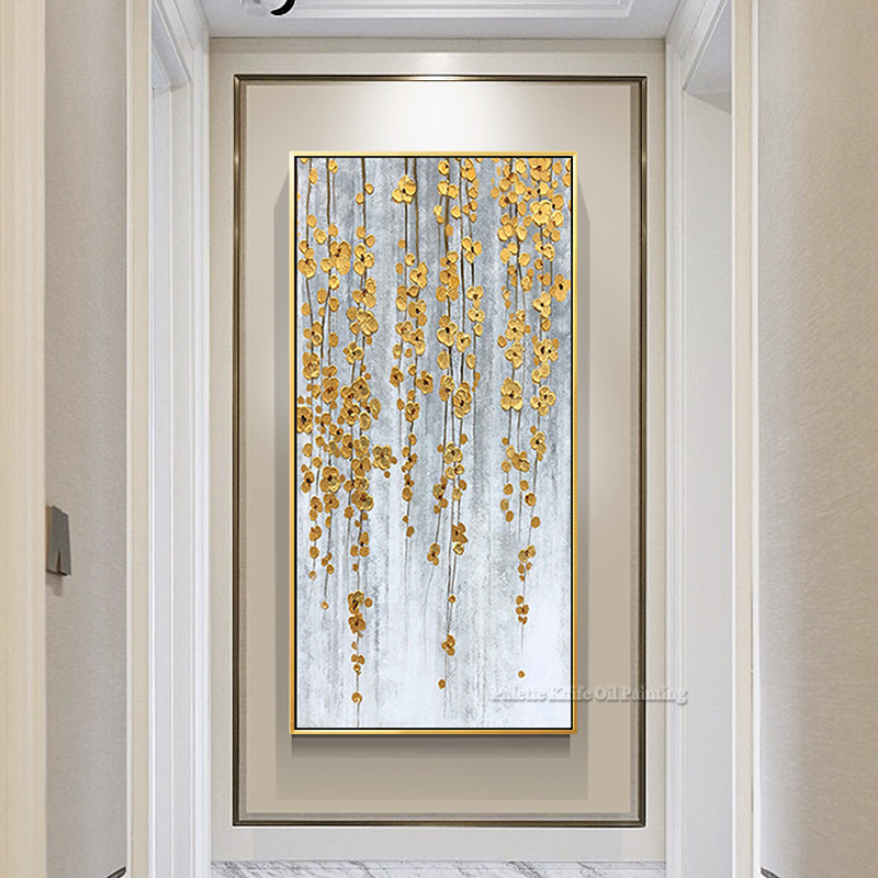 

Hand painted Gold flower Oil painting on Canvas modern art painting Wall Pictures for Living room cuadros decoracion