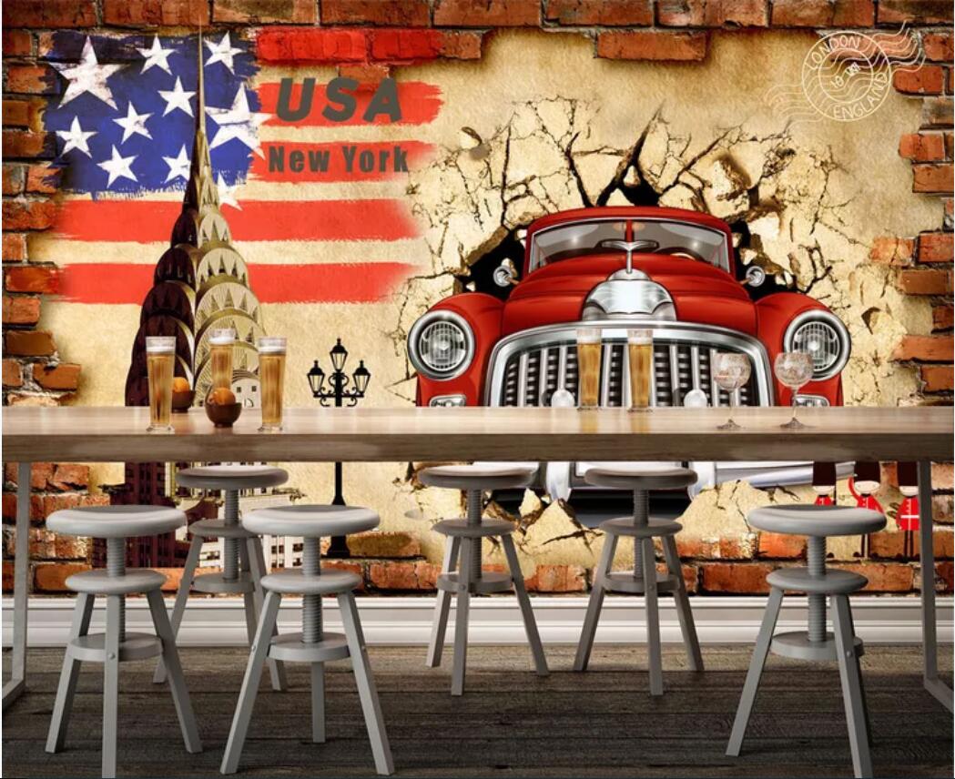 

3d room wallpaper custom photo mural Car broken wall personality wallpaper TV background wall wallpaper for walls 3 d, Non-woven fabric