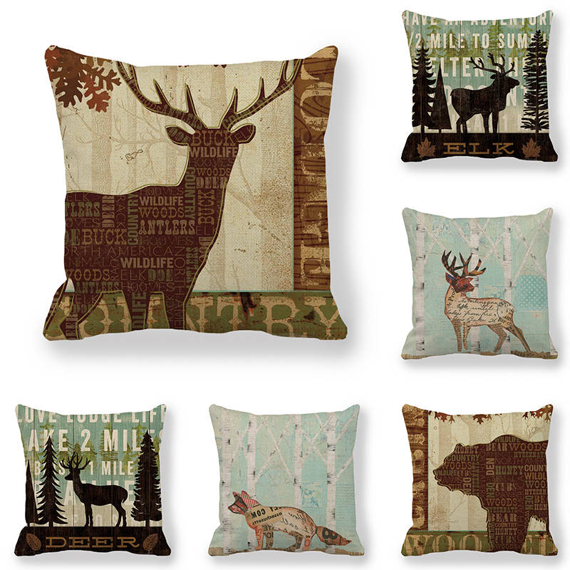 

45cm*45cm Cushion cover wild animals in forest linen/cotton pillow case sofa and Home decorative pillow cover, Beige