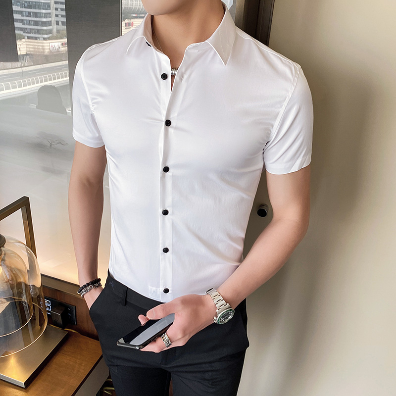 Fieer Mens Pure Color Satin Charmeuse Plus Size Skinny Work Shirt
