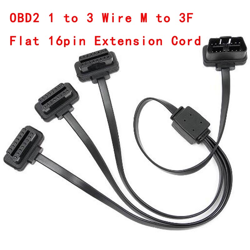 

New 16 Pin OBD2 1 to 3 Wire M to 3F Flat 16pin Extension Cord OBD 2 OBD OBDII OBD-II Connector Cable Code Diagnostic Tool