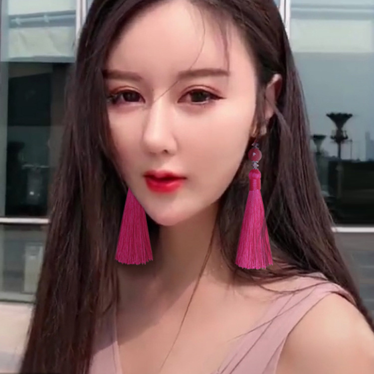 

Bohemian ethnic style long multicolor tassel earrings women's earrings