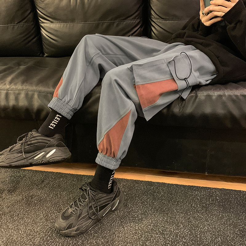 

Januarysnow Legged Overalls Men's Fashion Brand Ins Loose Net Red Pants Handsome Casual Pants New Style in Spring, Black