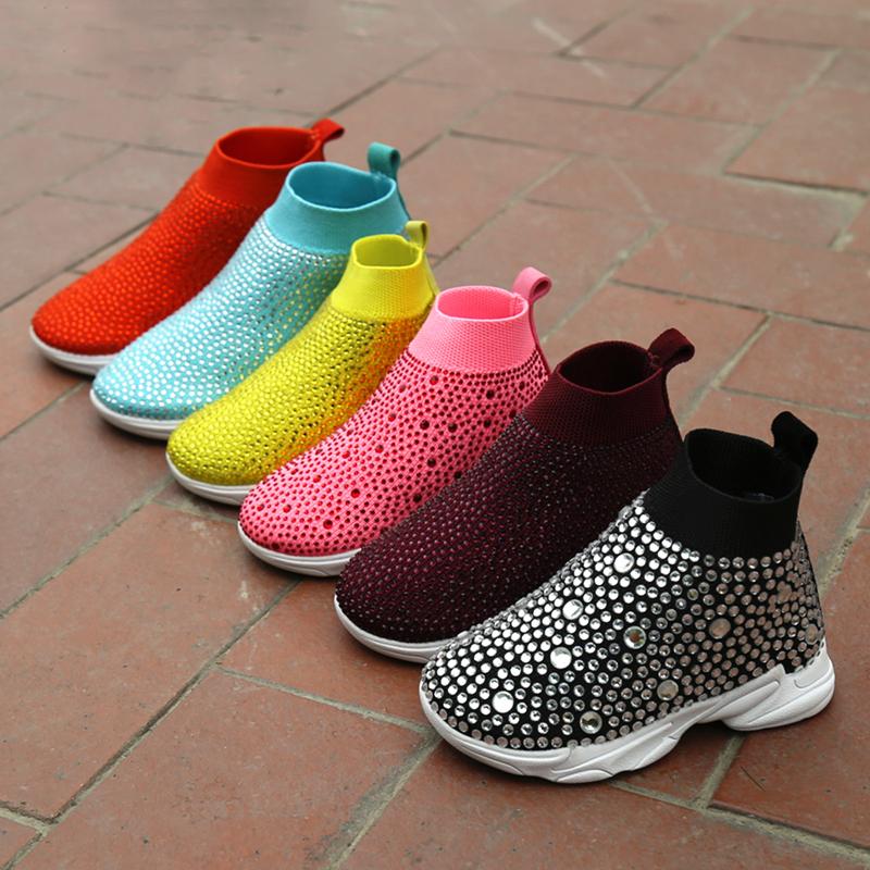 

Toddler Shoes Cute Bling Rhinestone Shoes Kids Walking Running Shoes Air Mesh All seasons Stretch Girls Boys Casual Sneakers