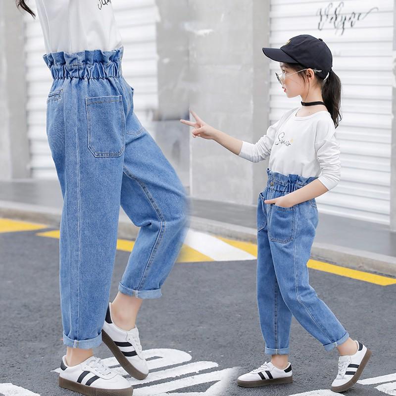 

Spring And Autumn Girls High Waist Jeans Blue Slim Fit Denim Material For Girls Trousers Pants