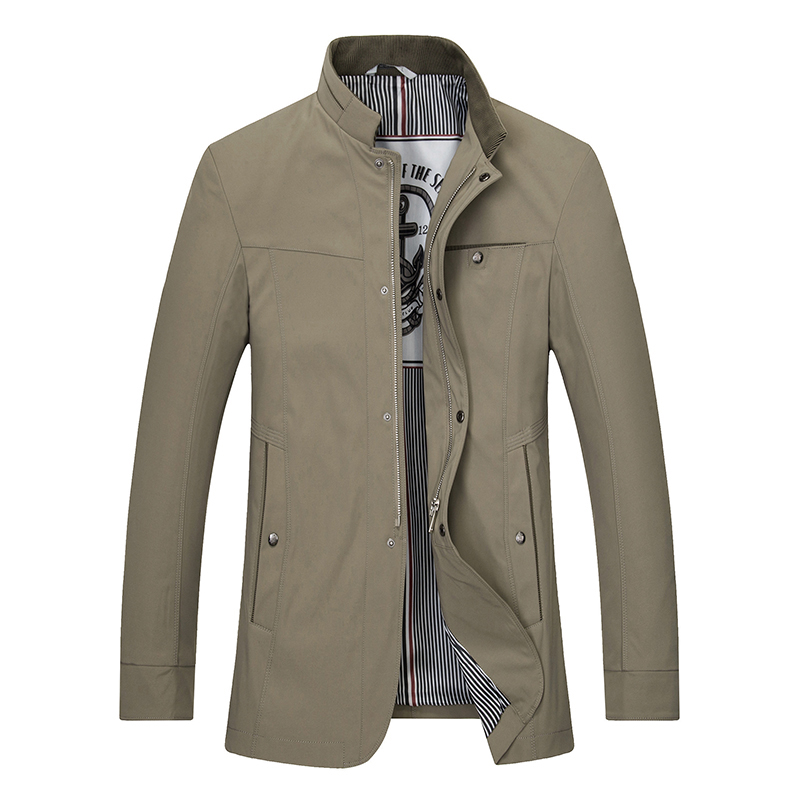 

Business Casual Solid color Jacket Casual Fashion Classic style Youth Men Coat Autumn Gentleman Stand collar New, Khaki