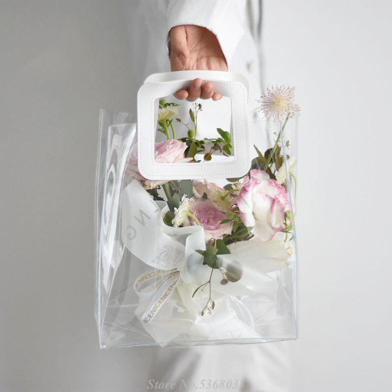 

1pc Transparent PVC bag with Handle Flower Arrangement Bag Bouquet Packing flower Wrapping Gift Party Favors Supply