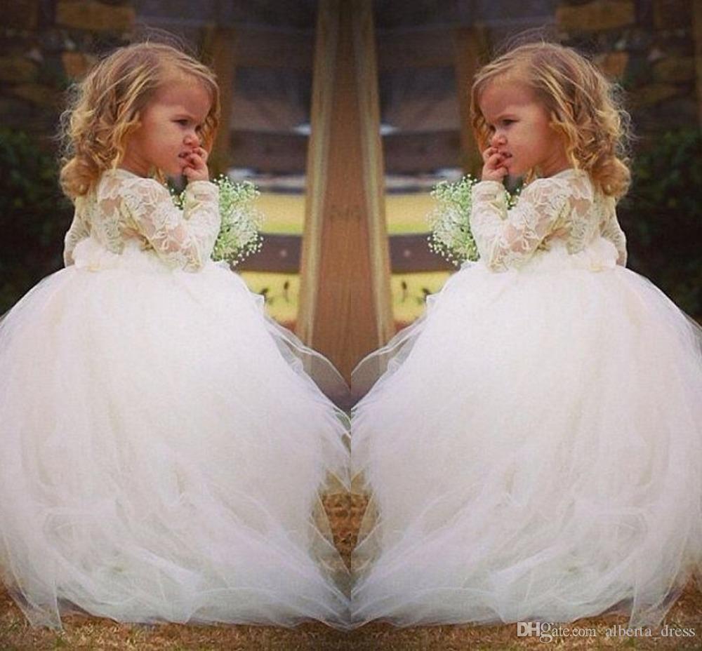 long sleeve lace and tulle flower girl dress