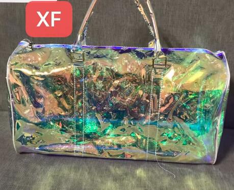 

2020 New pattern Classic Luxury Laser Flash PVC Designer Handbags 55cm Transparent Duffle Bag Brilliant Colour Luggage Travel bag xf, Green