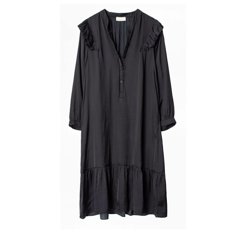 

Women Dress New Spring / Summer 2020 Solid Color Ruffled Mini Dress, Black