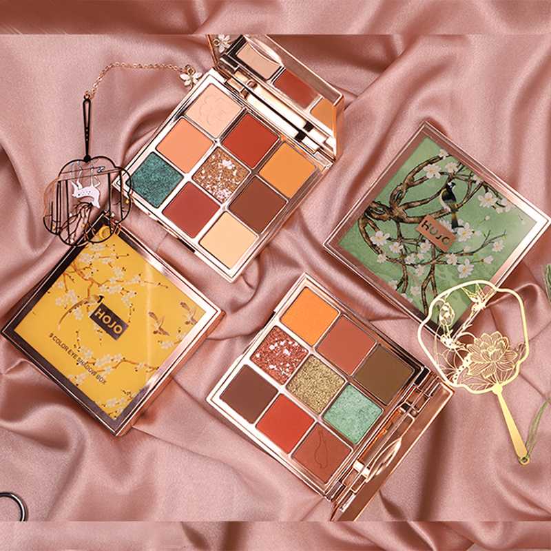 

HOJO Brand 9 Colors Eye Shadow Palette Glitter Shine Shimmer Matte Green Eyes Eyeshadow Waterproof Beauty Cosmetics, 02