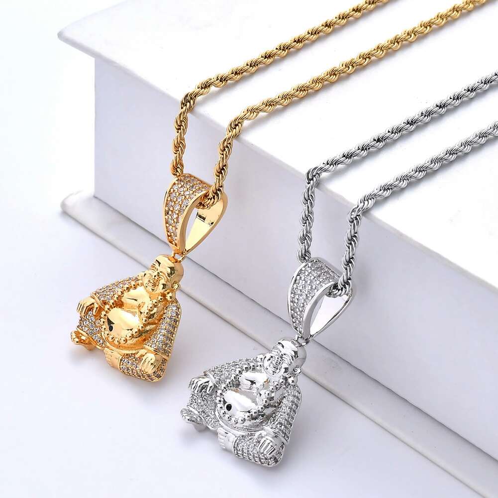 

hip hop Maitreya Buddha diamonds pendant necklaces for men luxury crystal pendants real gold plated copper zircons necklace Buddhism jewelry