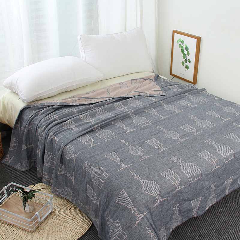 

Geometric Cotton Bedding Blanket 3 Layers of Yarn Retro Japan Style Thread Plaid Student Bedspread