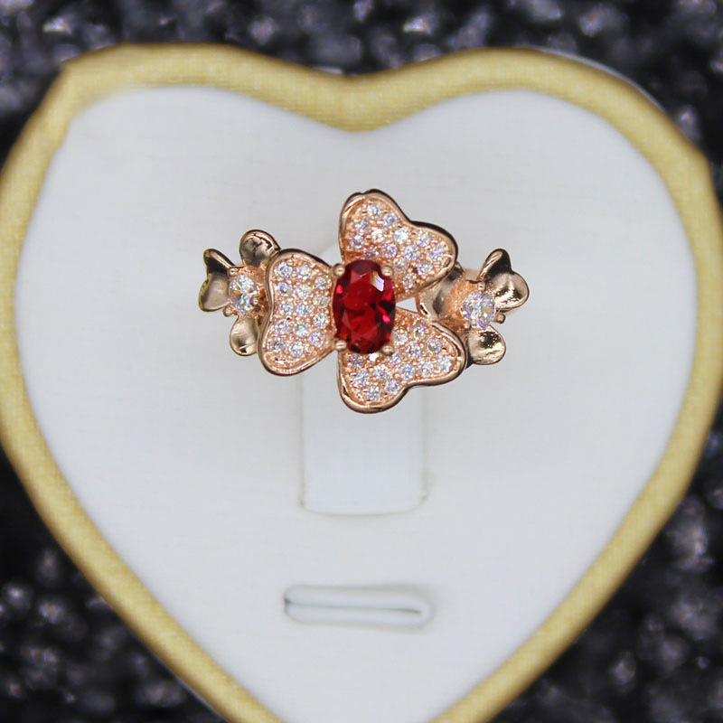 

Silver Ring Woman Red Crystal Flower One Color Rose Botany Flowers And Plants Ring