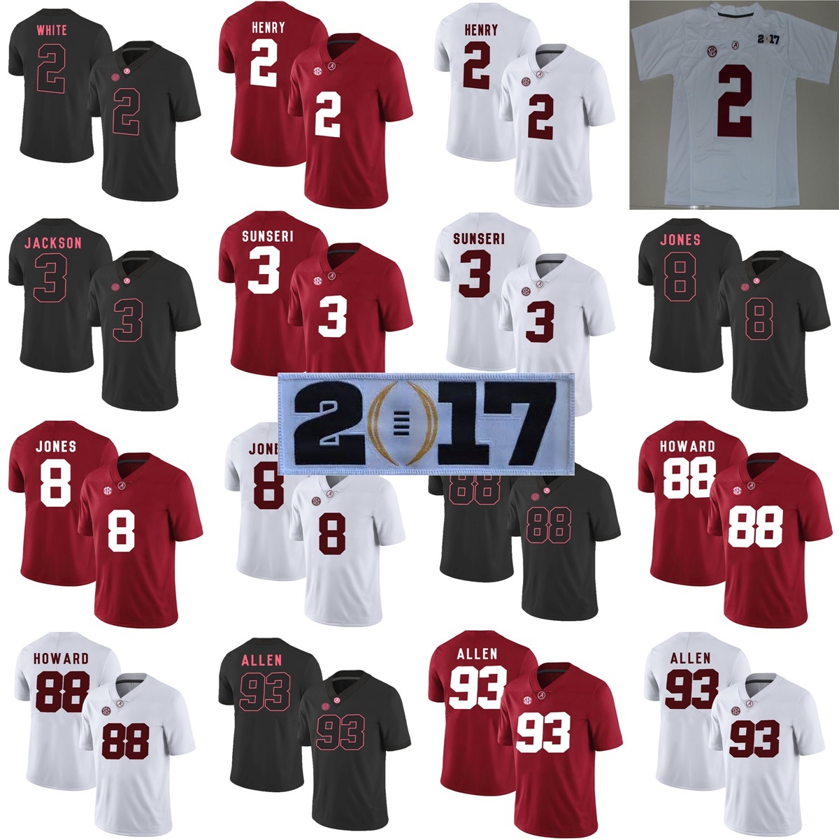 

2017 Alabama Crimson Tide College Football Jerseys 2 Jalen Hurts 3 Ridley Julio Jones Allen Cam Robinson 9 Bo Scarbrough OJ Howard Jerseys, #8 red