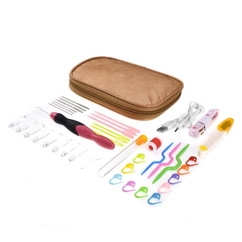 

9pcs Crochet Hook Set with Yarn Aluminum + Soft Handle Storage Organizer Hook Knit Needles Sewing Bags Tool Clothes Pocket