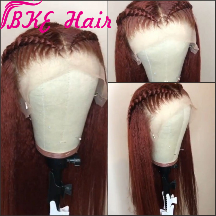

Charming Natural Brown Long Yaki Straight Full Lace Wigs with Baby Hair Heat Resistant Glueless Synthetic Lace Front Wigs for Black Women, Auburn