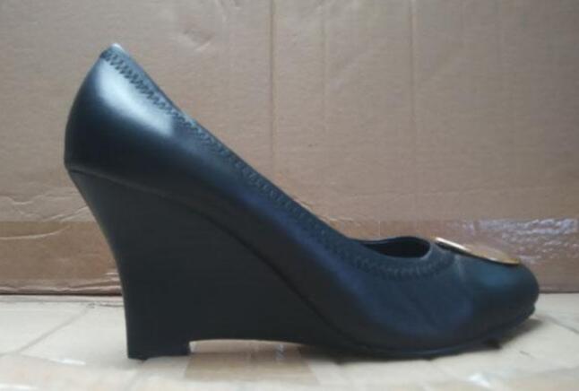 

Hot Sale-e Sheepskin Geniune Brand Leather 8 CM Wedge High Heel Dress Pumps Wedges Lady Women Shoes Sz 35-41 Big size, Black
